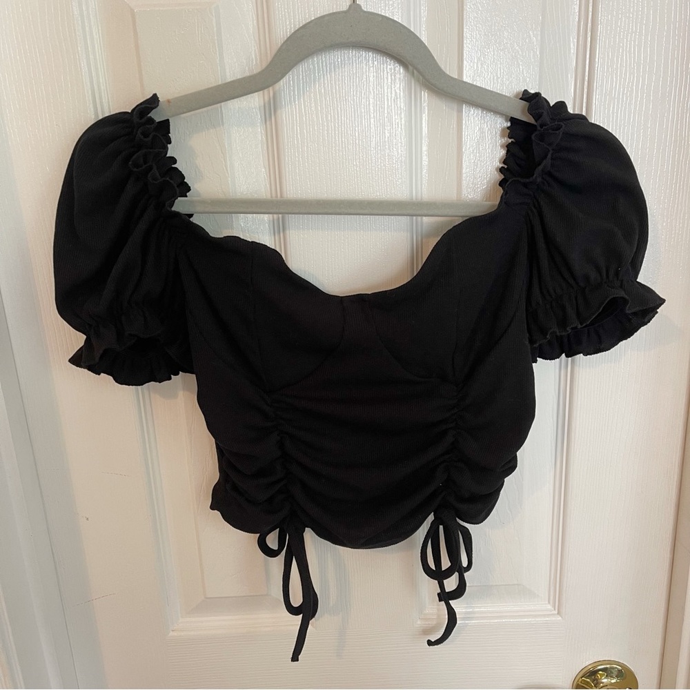 Shein Puff Sleeve Ruched Drawstring Top - Picture 2 of 5